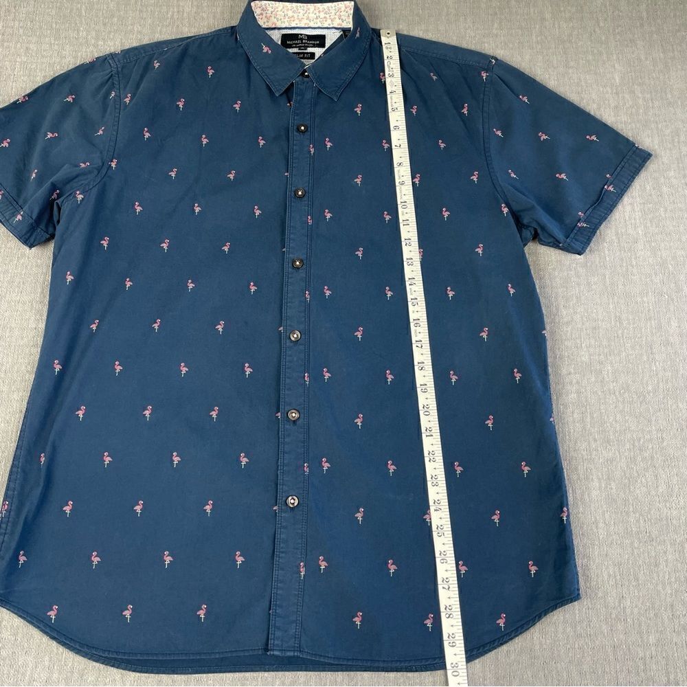 MB Michael Brandon Slim Fit Blue Flamingo Short Sleeve Button Down Shirt Men XL - Picture 3 of 6